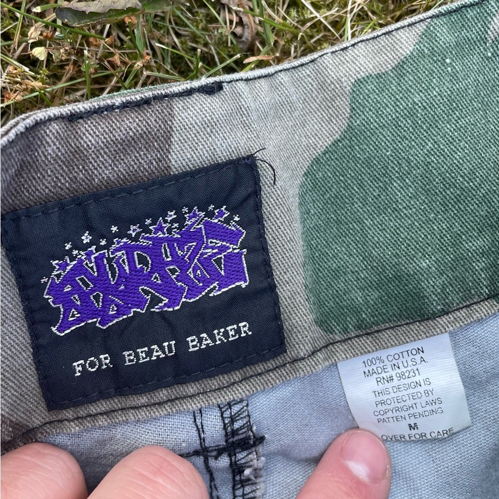 Vintage 1990s Auraze Beau Baker CARGO CAMO Baggy Extra Wide Leg Rave LARGE RARE - Picture 3 of 4